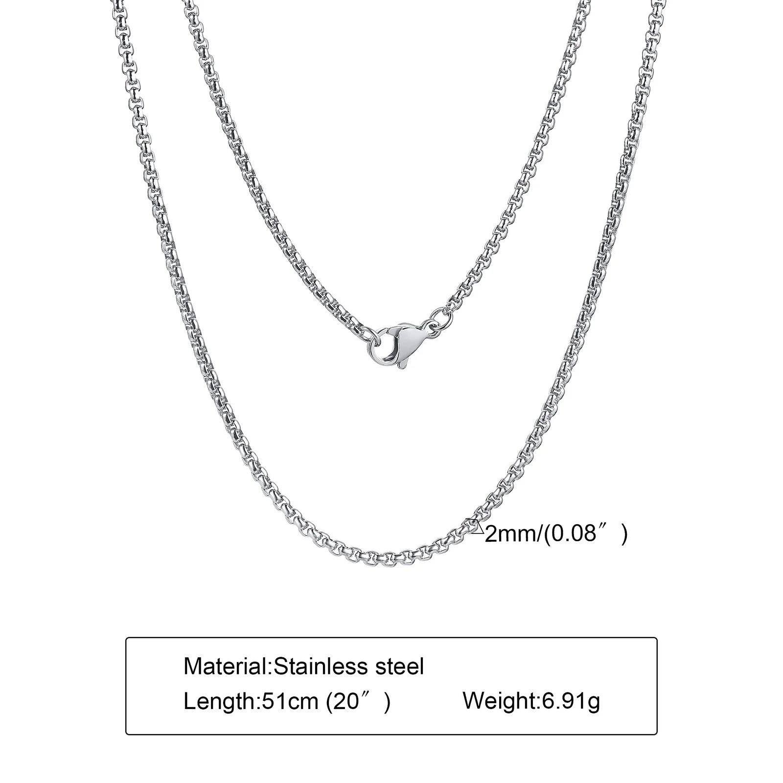 Two-Tone Round Box Chain Necklace — Stainless Steel