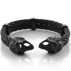 Biker Men's Skull Wristband Heavy 316L Stainless Steel Punk Bracelet Open Bangle Double Gothic Skeleton Head for Rock