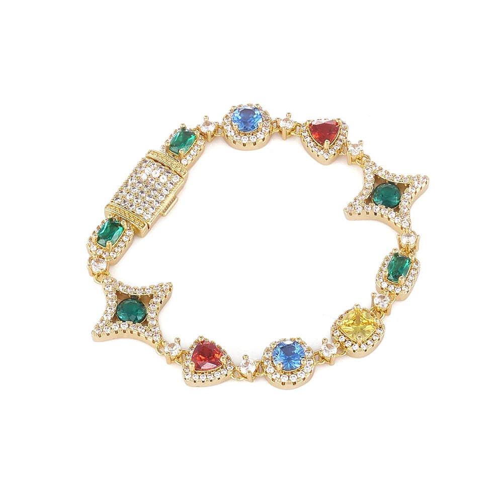 Star Tennis Bracelet Iced Out Colorful CZ