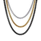 Stainless Steel Wheat Chain Necklace for Men Boys,3mm Silver Gold Black Color Chain Link Collars,Rock Punk Jewelry Gift