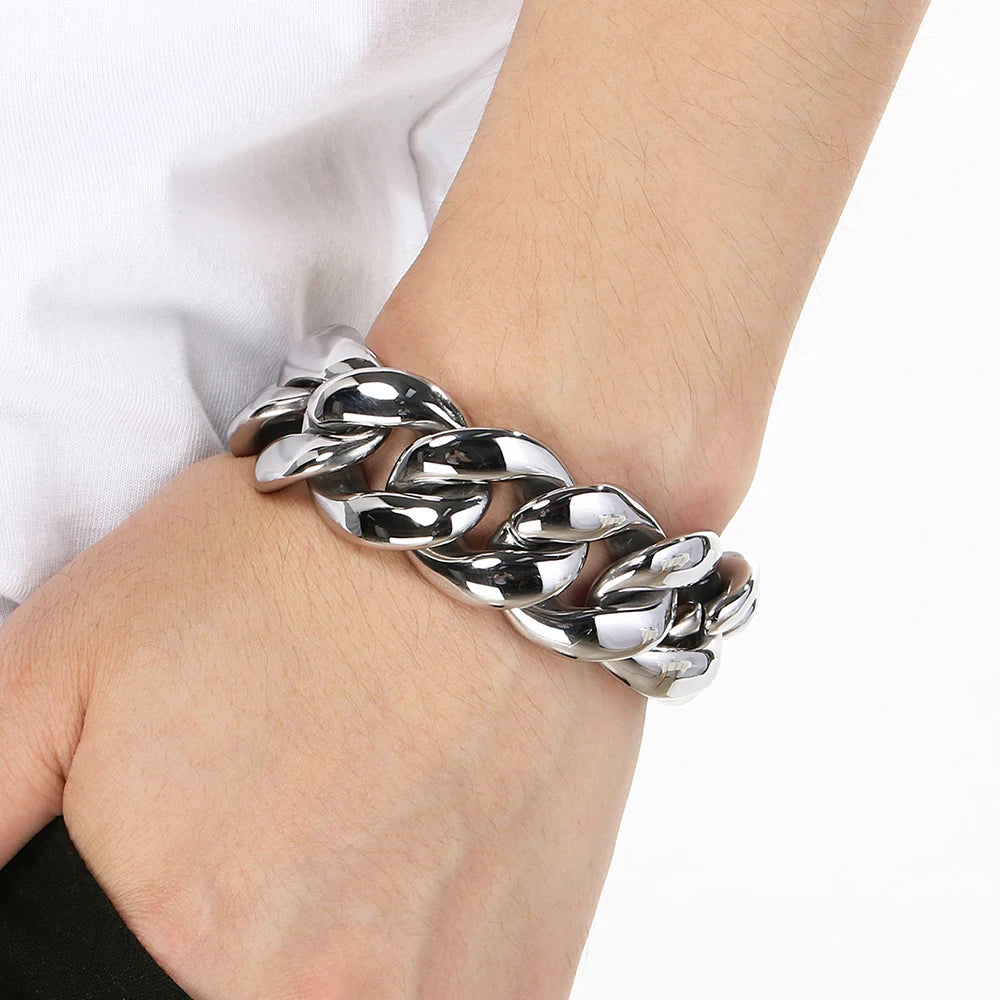 Cool 25/30mm Hip Hop Cuban Link Chain Bracelet Man Vacuum Plated 316l Stainless Steel Men's Bracelets Heavy Duty Street