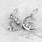 Viking Wolf Head Sleeping Dragon Moon Earrings — Stainless Steel