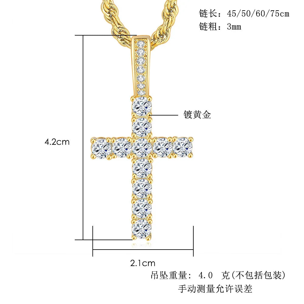Cross Pendant Rope Chain Necklace Iced Out CZ