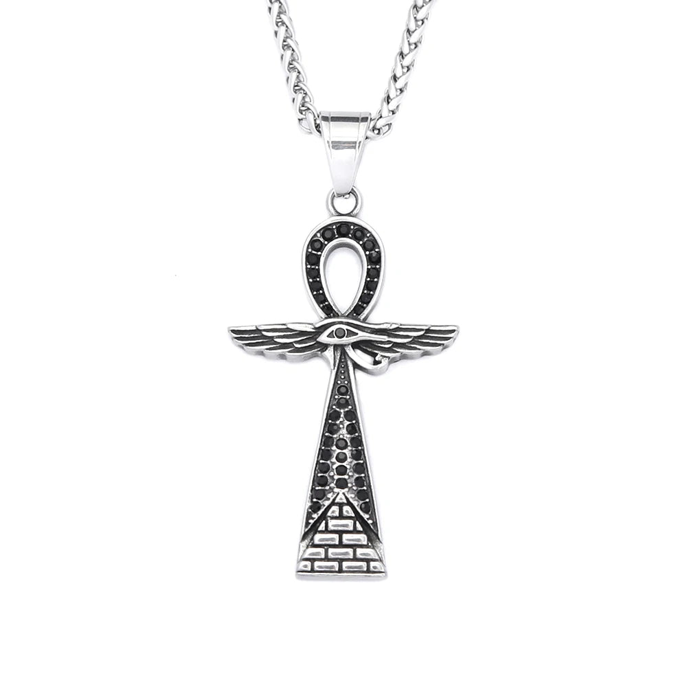 New Fashion Ancient Egyptian Ankh Cross Pendant With Eye of Horus Necklaces For Men Women Stainless Steel Amulet