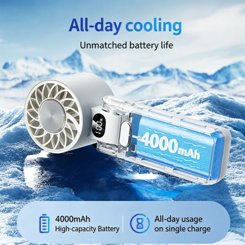 Portable High Speed Handheld Cooling Fan 4000mAh Rechargeable with 100 Adjustable Wind Speeds Mini Foldable Turbo Air