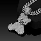 Men Women Hip Hop Bear Shape Pendant Necklace with 13mm Crystal Cuban Chain Iced Out Bling Bling Necklaces HipHop Punk