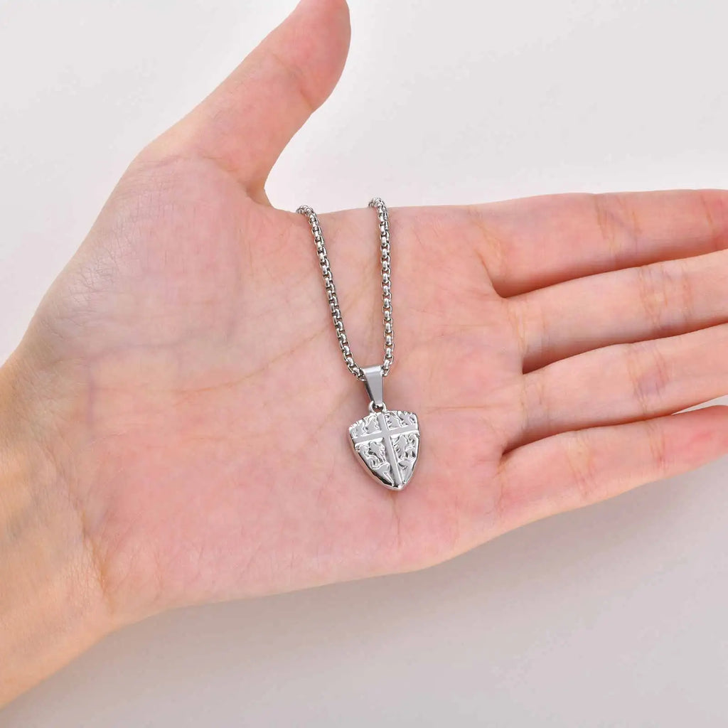 Vnox Men Shield Cross Necklace, Stainless Steel Protection Amulet Pendant Box Chain, Christian Faith Jewelry Gift for