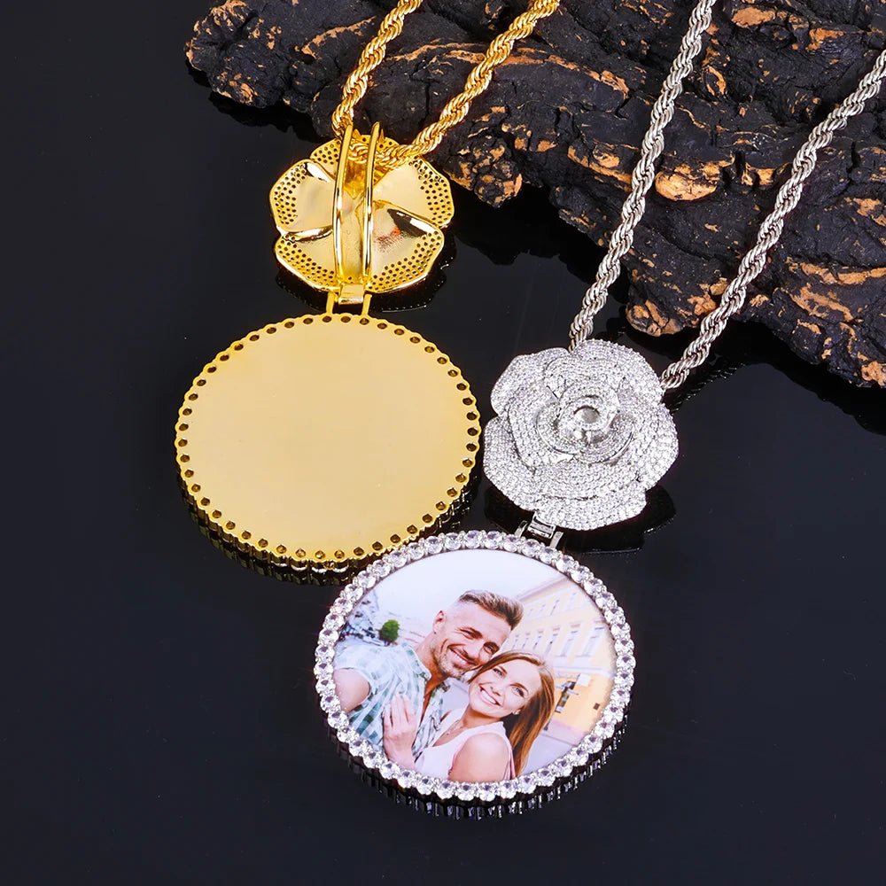 Statement Photo Pendant Necklace Rose Medallion