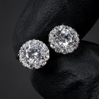 Iced Out Cubic Zircon Stud Earrings for Men & Women — Silver-Tone