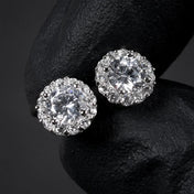 Iced Out Cubic Zircon Stud Earrings for Men & Women — Silver-Tone
