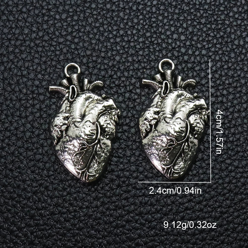 Anatomical Human Heart Pendant Necklace — Silver-Tone Gothic