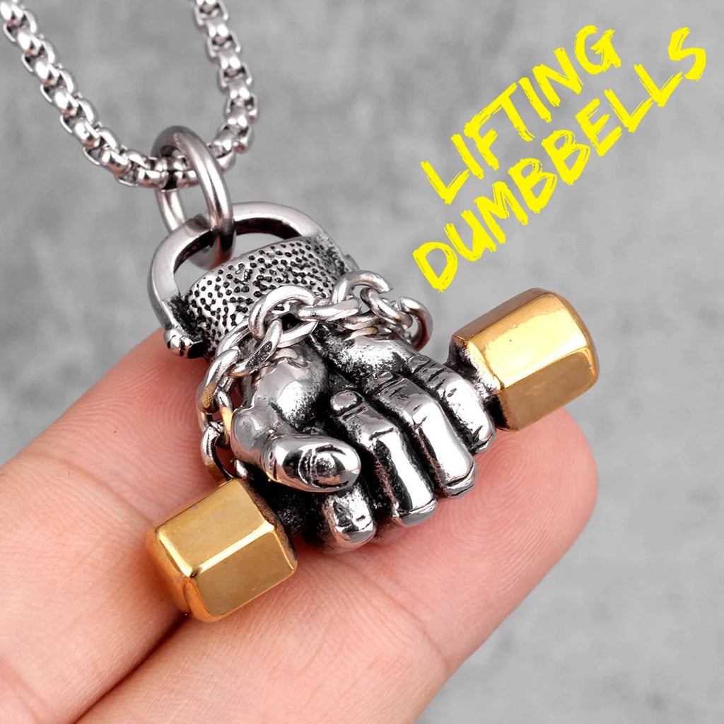 Fitness Fist Dumbbell Men Necklaces Pendants Chain Punk for Boyfriend Male Stainless Steel Jewelry Creativity Gift Wholesale