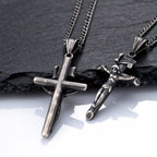 Waterproof Catholic Cross Necklace for Men,Stainless Steel Crucifix Pendant with 60cm Cuban Chain,Religious Jewelry Gift