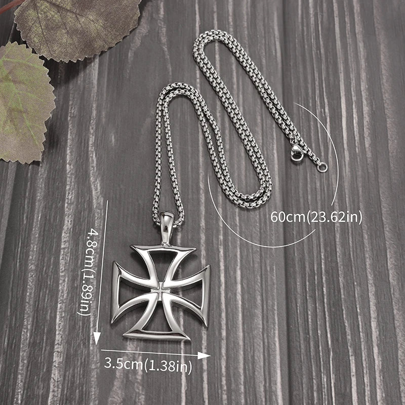 Classic Templar Cross Pendant Necklace for Men Women Vintage Crusader Paladin Spiritual Lord's Prayer Necklace