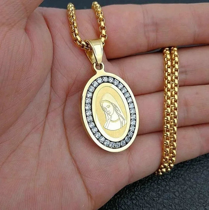 Stainless Steel Christian Virgin Mary Pendant Our Lady of Guadalupe Necklace Women's Religious Lucky Amulet Jewelry Gift
