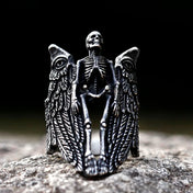 316L Stainless Steel Angel Wing Skull Viking Ring