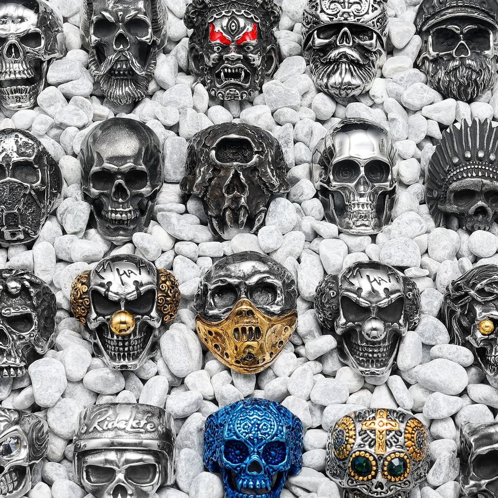 Vintage Punk Gothic All Skull Head Series Stainless Steel Womens Mens Rings Unique for Biker Jewelry Creativity Gift