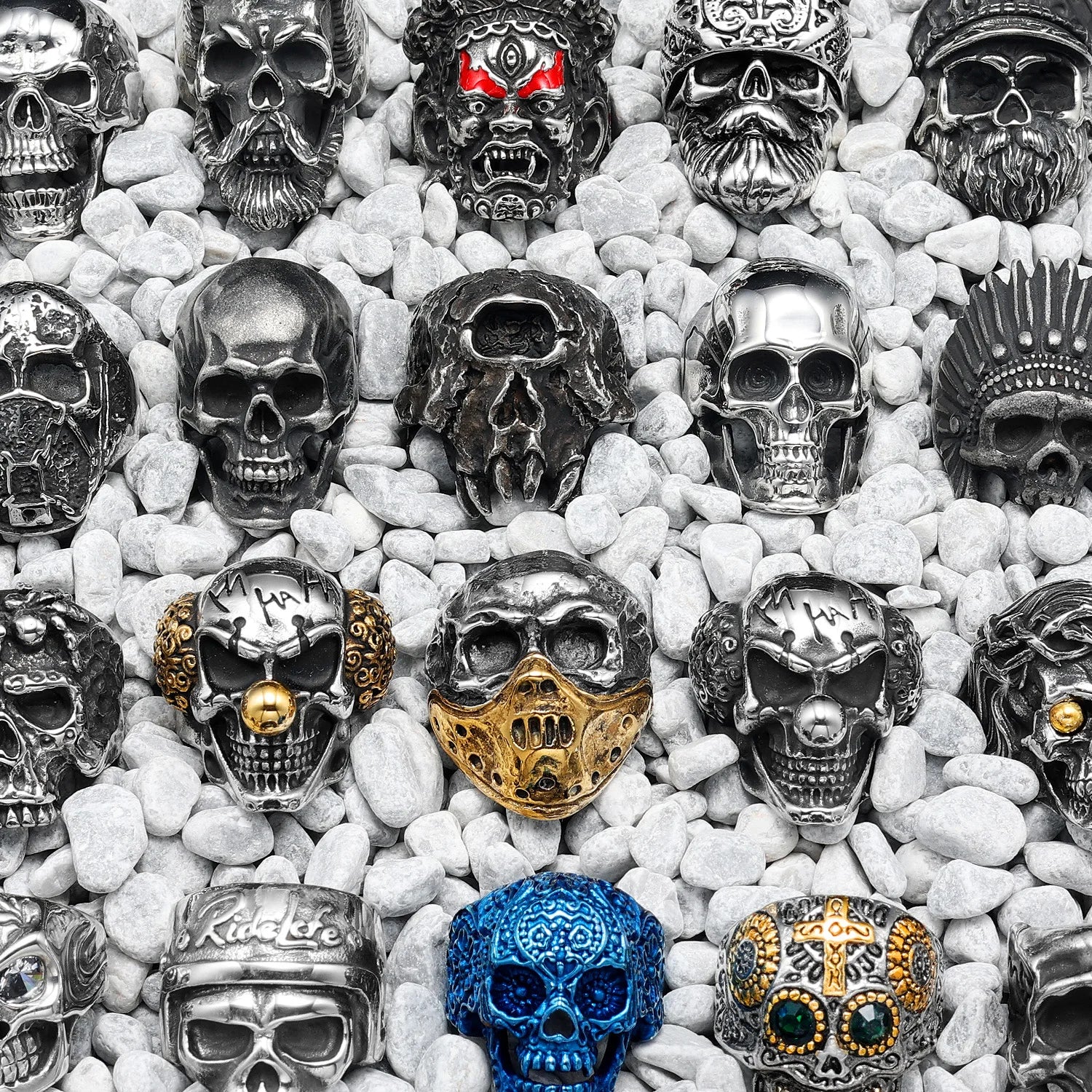 Vintage Punk Gothic All Skull Head Series Stainless Steel Womens Mens Rings Unique for Biker Jewelry Creativity Gift