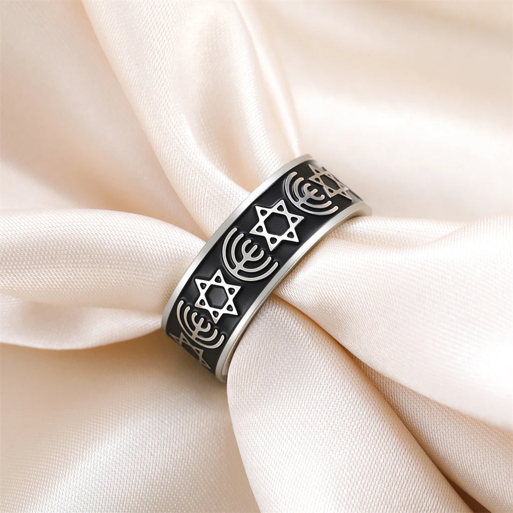 EUEAVAN Star of David Rings Stainless Steel Classic Hexagram Menorah Ring for Women Men Jewish Jewelry Gift