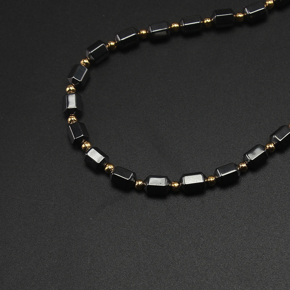 Black Hematite Gold Spacer Bead Necklace — Two-Tone