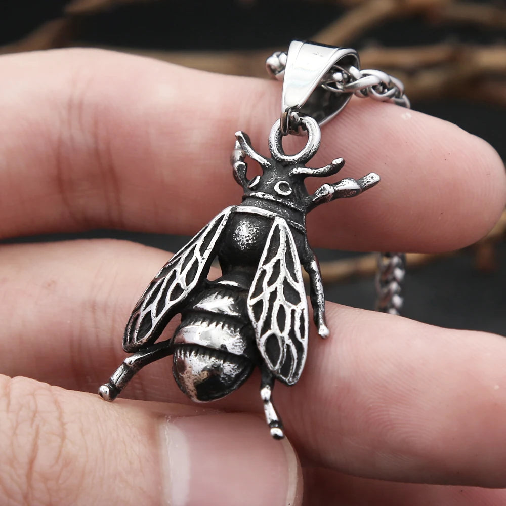 Gothic Bee Pendant — Stainless Steel