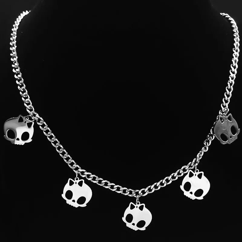 Skull Tassel Pendant Necklace — Stainless