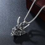 Long Horn Demon Mask Pendant — Stainless Steel