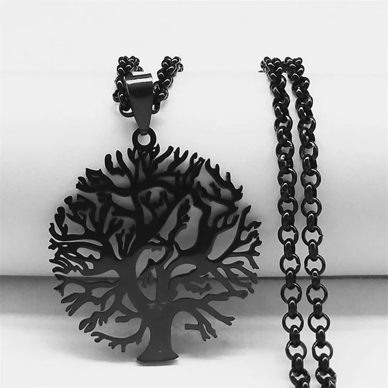 Tree of Life Black Chain Necklace — Stainless Steel