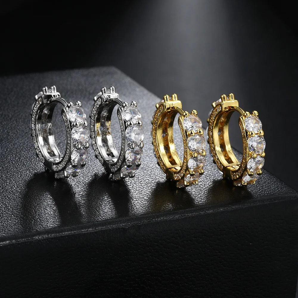 Gold Iced Out Huggie Hoop Earrings Zircon