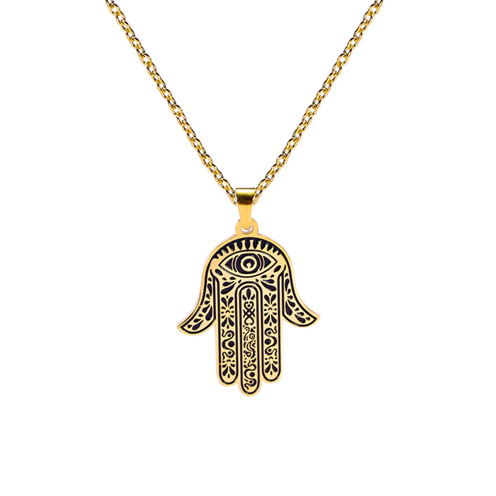 EUEAVAN Vintage Hamsa Hand of Fatima Pendant Necklace Stainless Steel Turkish Evil Eye Necklaces Spirit Lucky Jewelry for Man