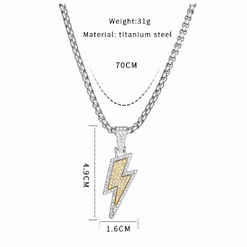 Stainless Steel Lightning Bolt Pendant Necklace Hip-Hop Style Fashionable Jewelry for Women and Men Gift Idea