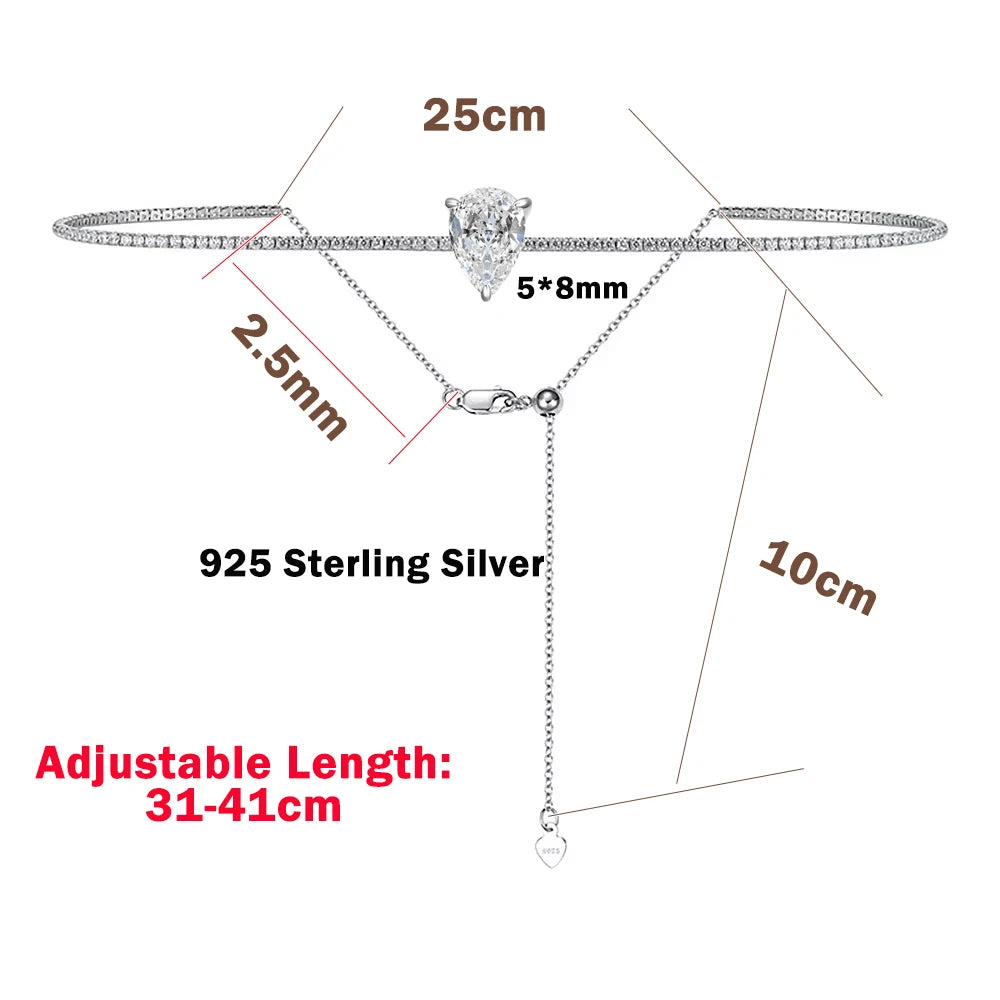 Certified Full Moissanite Riviera Tennis Necklace with Waterdrop Diamond Pendant for Women 925 Sterling Silver