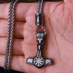 Multi Style Beaded Viking Thor's Hammer Pendant Necklace Stainless Steel Necklace Men Biker Mjolnir Amulet Jewelry