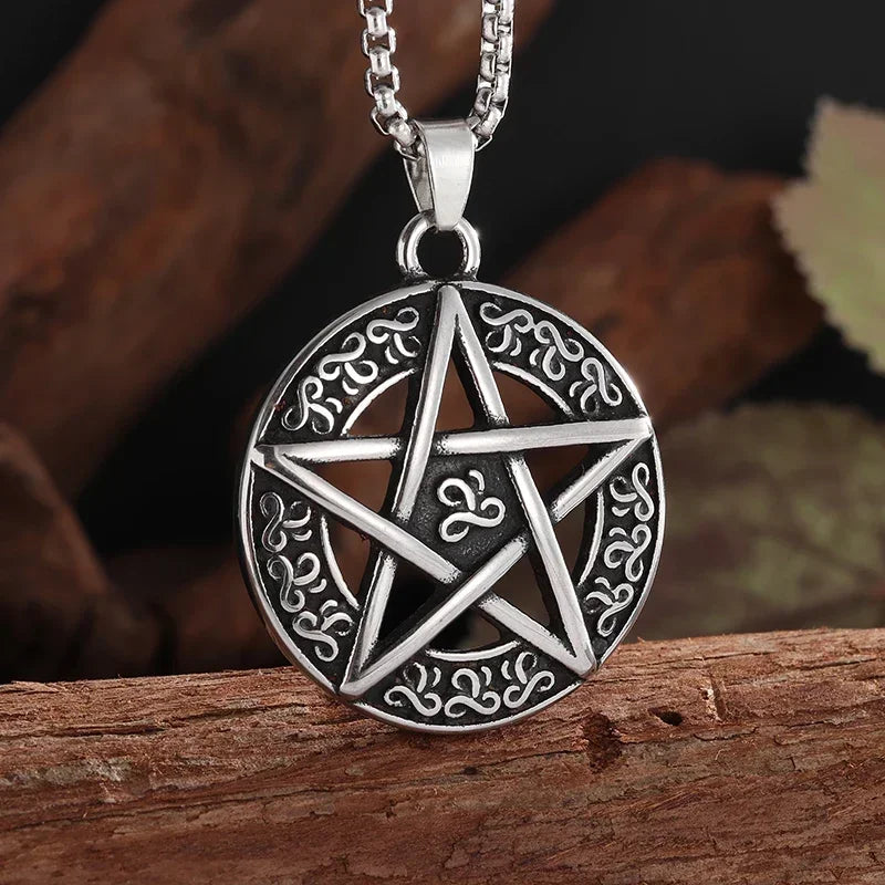 Exquisite and Creative Hip Hop Pentagram Pendant Necklace for Men Simple Punk Texture Necklace Jewelry Sweater Chain