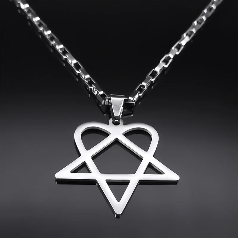 Hip Hop Rock Music Him Heartagram Star Heart Necklace for Women Men Stainless Steel Y2k Black Metal Band Goth Punk Chain Jewelry