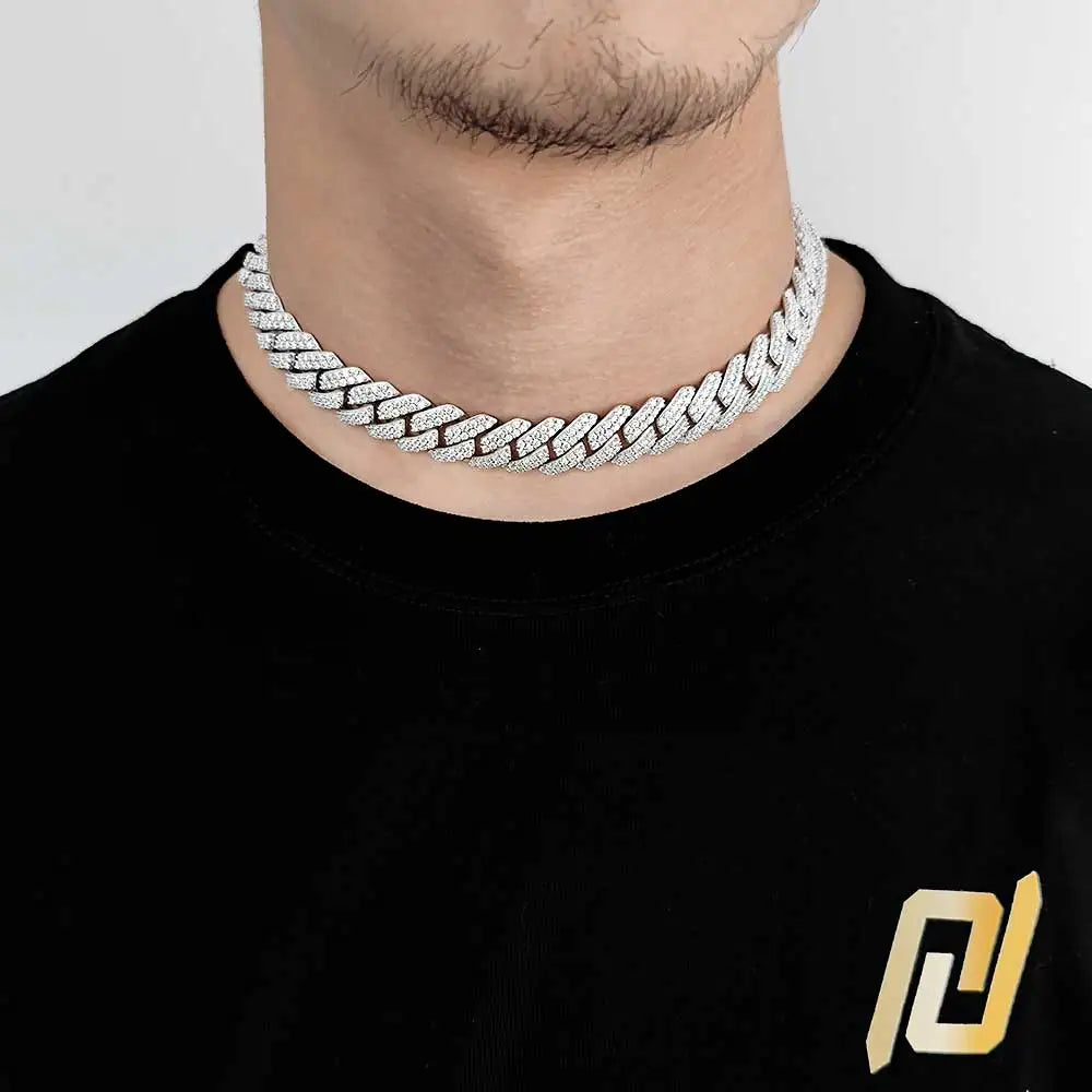 925 Silver Cuban Chain Necklace Iced Out 10-20MM