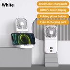 3000mAh battery powered mini outdoor portable USB neck fan rechargeable 180 ° folding wireless desktop fan，gift