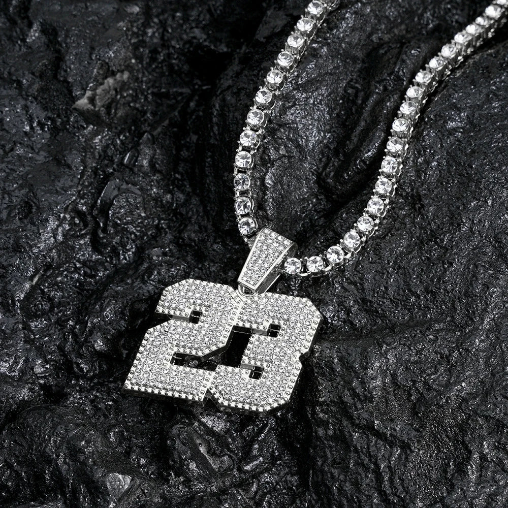 2026 Hip Hop Number 23 Pendant Necklace 4mm Rhinestone Tennis Chain Sparkling Punk Jewelry for Men Women Fashion Accessory Gift