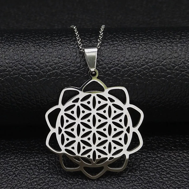 Yin Yang Flower of Life Stainless Steel Necklace for Women Men Silver Color Necklaces & Pendants Jewelry bisuteria N428-QKCS02