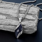 Stylish Blue Sandstone Necklace for Men,Stainless Steel Black Agate Angel Eye Pendant Necklace,Trendy Gifts to Him Boys