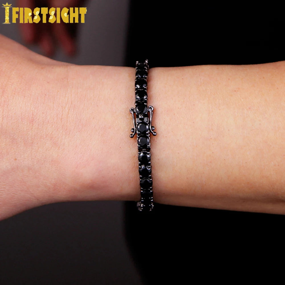 New Iced Out Bling Cubic Zirconia Tennis Chain Bracelet 5mm Black Color Charm Bangle Hip Hop For Women Men Jewelry