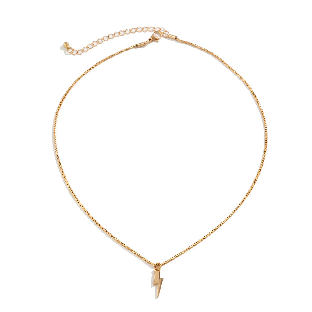 KunJoe Punk Metal Geometry Lightning Pendant Necklace for Men Simple Silver Color Box Chain Choker Necklace Hip Hop