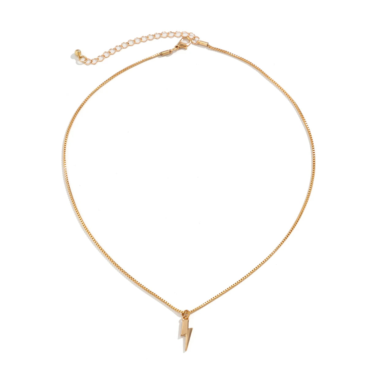 KunJoe Punk Metal Geometry Lightning Pendant Necklace for Men Simple Silver Color Box Chain Choker Necklace Hip Hop
