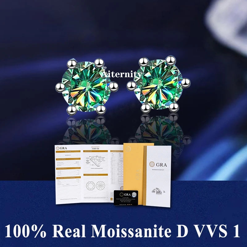 Moissanite Studs Earrings Pass Diamond tester Pen For Men Women 18K Platinum Plated Bride Wedding Gemstone 925 Silver Earrings