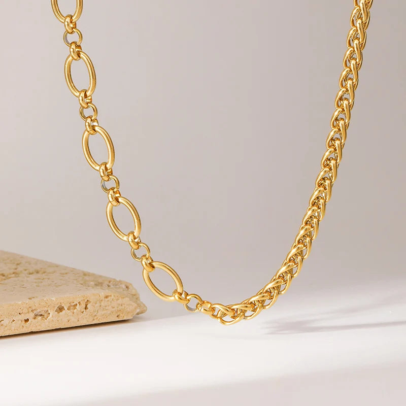 GANEMLY 316L Stainless Steel Asymmetry Chain Necklace For Women Gold Color Thick Chunky Collar Neck Chain Rust Proof Jewelry