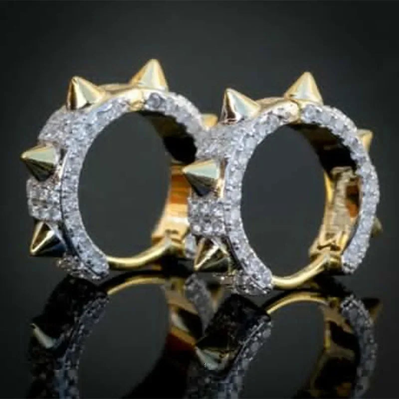 Iced Out Spike Rivet Cubic Zirconia Hoop Earrings