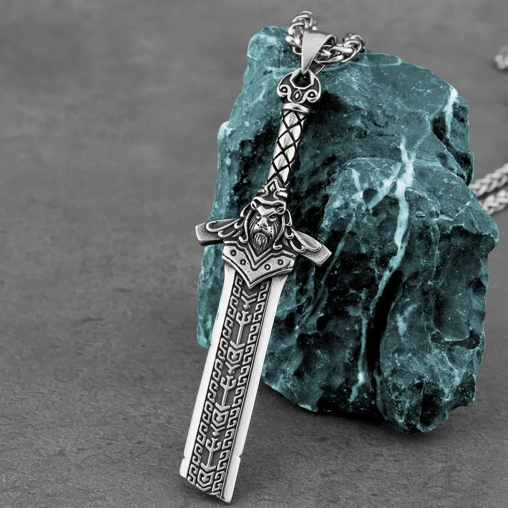 Vikings Warrior Odin Sword Necklace Stainless Steel Men's Fashion Amulet Pendant Vintage Punk Charm Nordic Jewelry