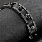Punk Gothic Men's Skull Bracelet Distressed 316L Stainless Steel & Leather Wrap Bracelet for Men With Watch Strap Clasp