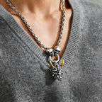 Gold Ox Horn Bodhi Demon Tooth Pendant Stainless Steel Double Skull Byzantine Necklace Hiphop Skull Demon Mask Necklace Gift
