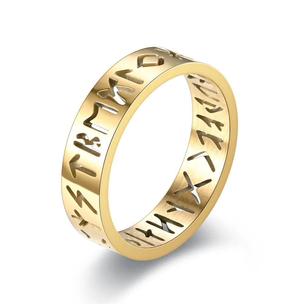 2026 New Stainless Steel Hollow Out Ring for Men Women Fashion Hollow Rune Design Finger Anillo Antiestres Anxiety Rings